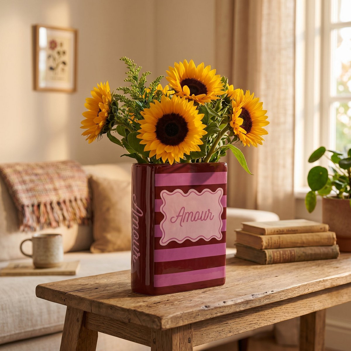 Bloemenvaas - Boekenvaas - Rood/Roze - 16,5x7,5x21,5cm