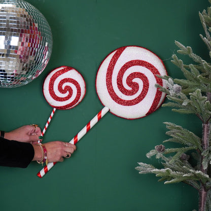 Kerstdecoratie - Lolly Pop - Foam - Wit/Rood - 15x35cm