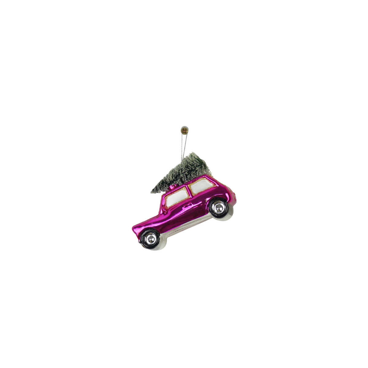 Ornament - Kersthanger - Roze Auto/Kerstboom 10x5x7cm