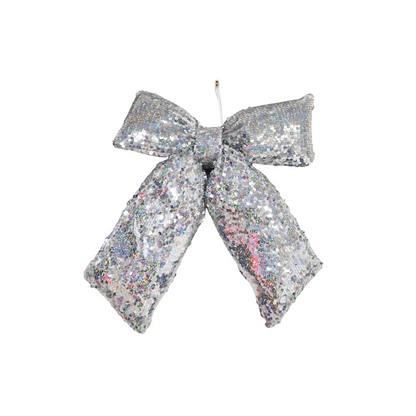 Kerstdecoratie - Strik - Pailletten Stof - Zilver - 32x40cm