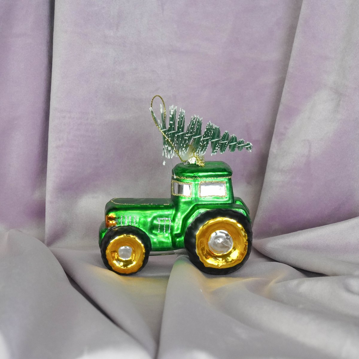 Kersthanger - Tractor - Glas - Groen - 9x5x10cm