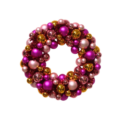 Kerstdecoratie - Kerstkrans - Kerstballen - Polystyreen - Roze/Oranje - 34x10 cm