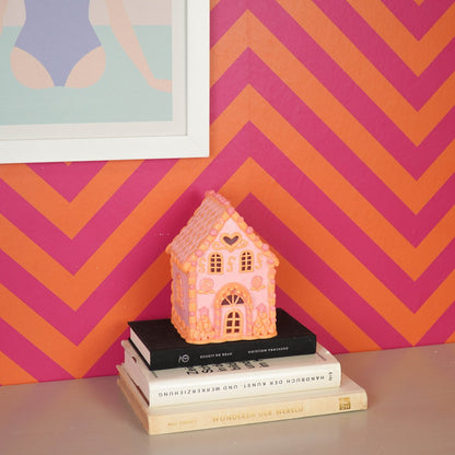 LED - Candy House - Polyresin - Roze/Oranje - 13x13x18,5cm