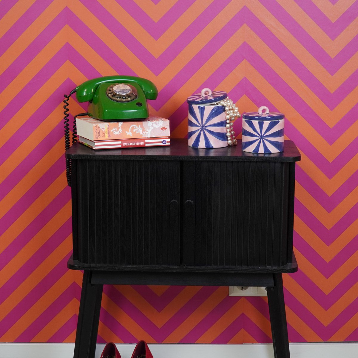 Voorraadpot - Swirl - Roze/Blauw - 11x11x11,5cm