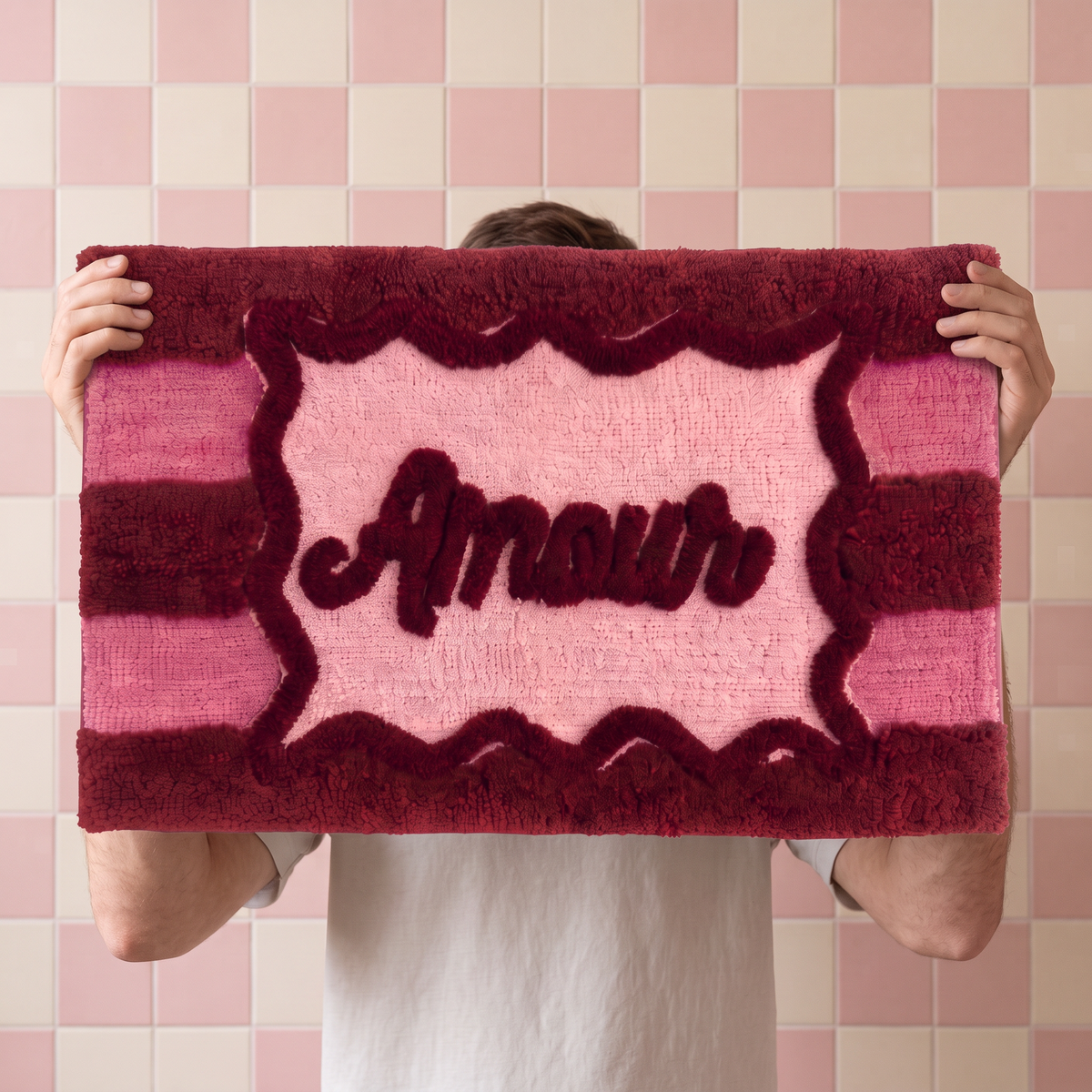 Badmat - Swirl - Rood/ Roze - 70x70x1 cm