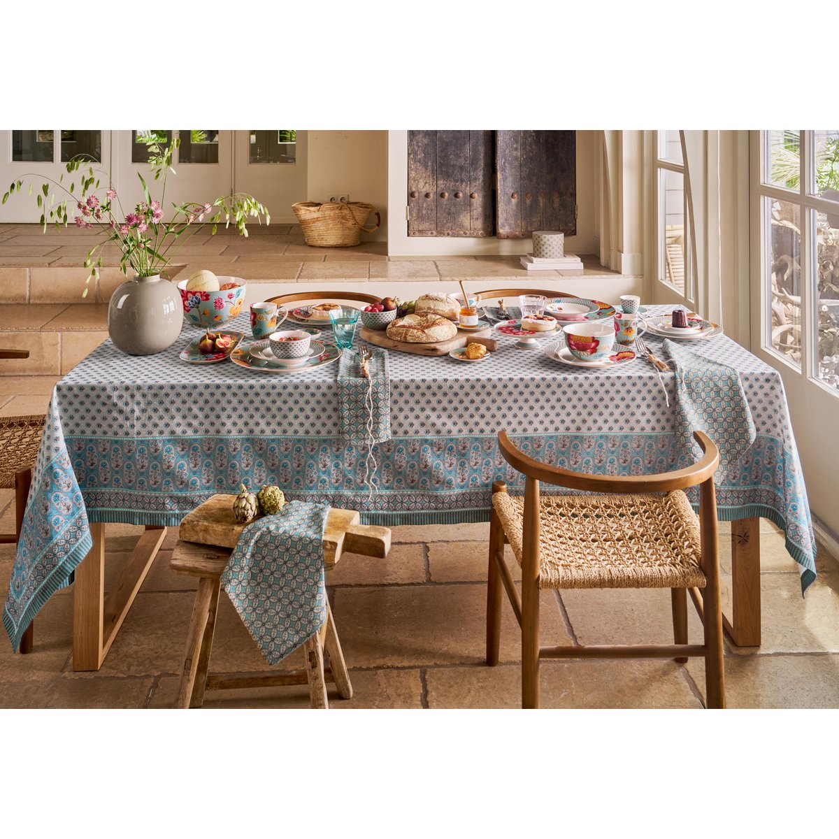 Tafelkleed  Blooming Tales Khaki-Blue