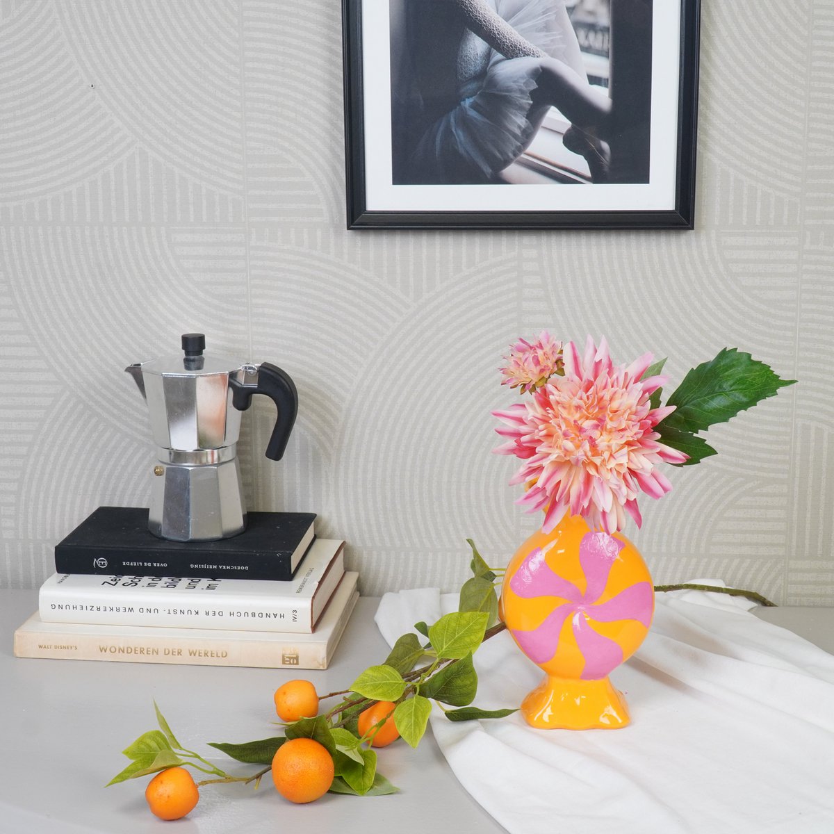 Flower Vase- toffee snoep-ceramic-roze/ oranje -12x6,5x20cm