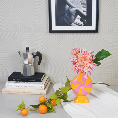 Flower Vase- toffee snoep-ceramic-roze/ oranje -12x6,5x20cm