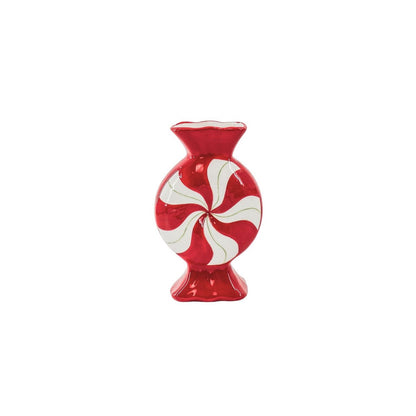 Flower Vase- Toffee Candy- -ceramic-Red/ White- 12x6,5x20cm