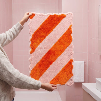Badmat - Gestreept - Lichtroze/oranje - 80x50x1 cm