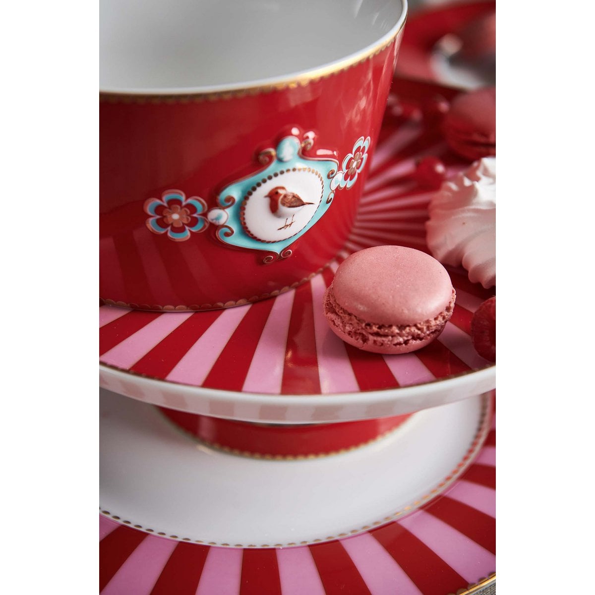 Mini Cake dienblad Love Birds Stripes Red-Pink 24cm