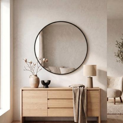 Spiegel - Wandspiegel Rond Ø80 cm –Metalen Rand - Zwart