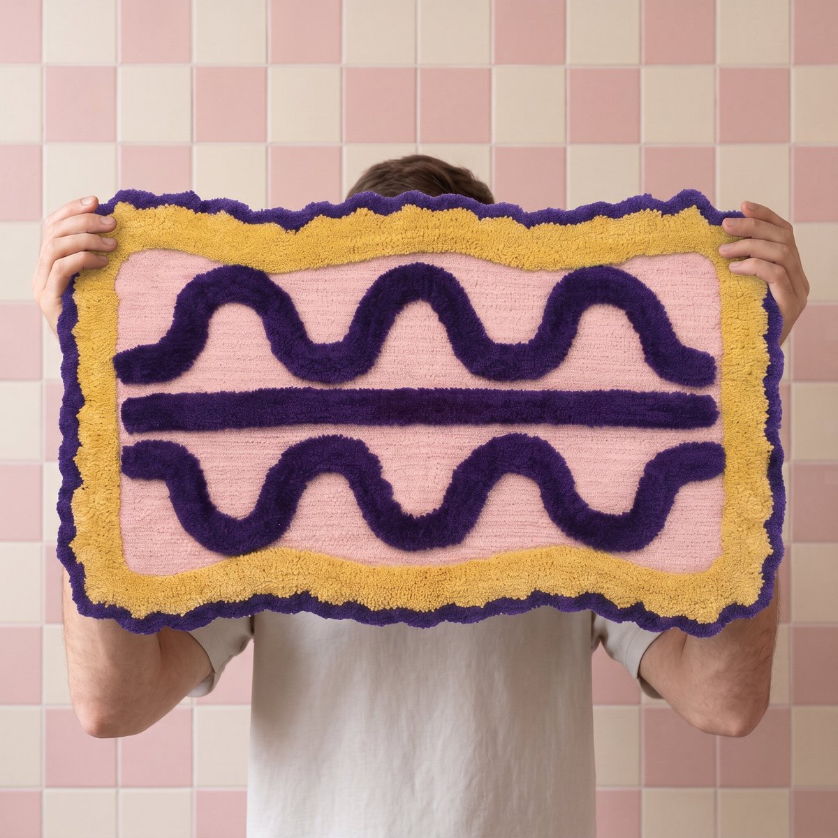 Badmat - Life Flow - Lichtroze/ Blauw/ Geel - 80x50x1 cm