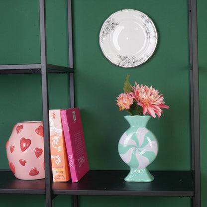Flower Vase- toffee snoep-ceramic-lilac/ mint- 12x6,5x20cm