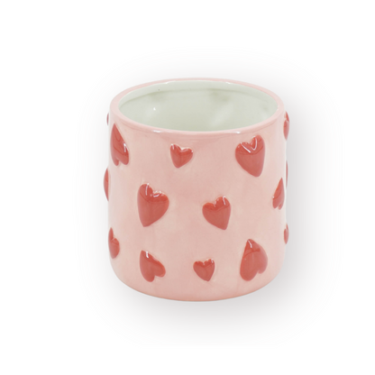 Pot - Bloempot - Hartjes - Roze/Rood - 15,5x15,5x16cm