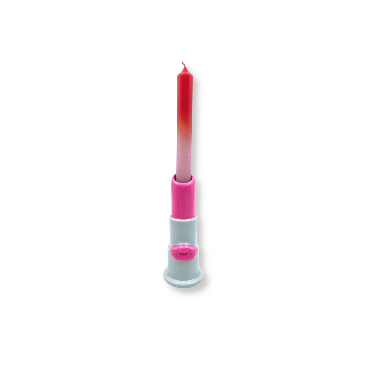 Kaarshouder - Lippenstift - Keramiek - Mint/Roze - 5x5x15cm