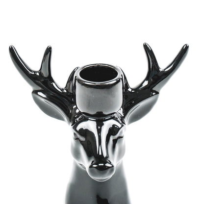 Kaarshouder - Rendier - Keramiek - Zwart - 16x9x16,5cm