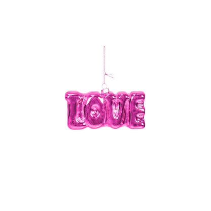 Ornament - Kersthanger - Liefde - Roze - Glas - 4,5x3,5x7,5cm