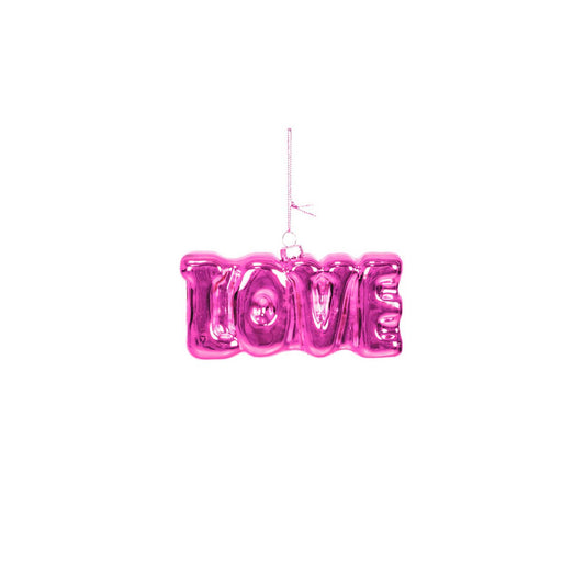 Ornament - Kersthanger - Liefde - Roze - Glas - 4,5x3,5x7,5cm