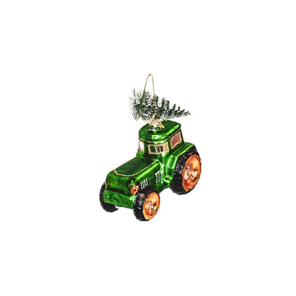 Kersthanger - Tractor - Glas - Groen - 9x5x10cm