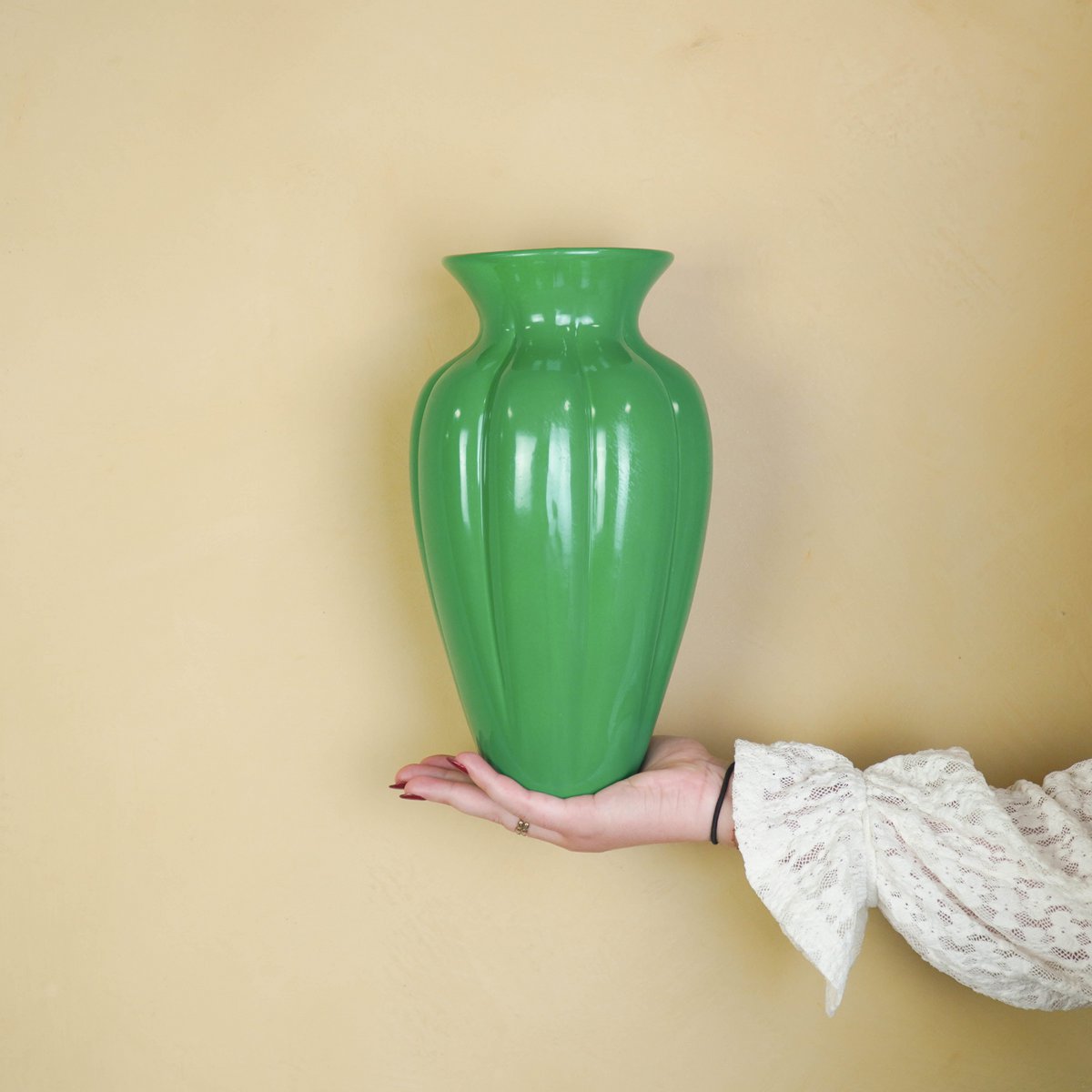 Flower Vase-geplooide vase-ceramic-groen- 16,5x16,5x29,5 cm