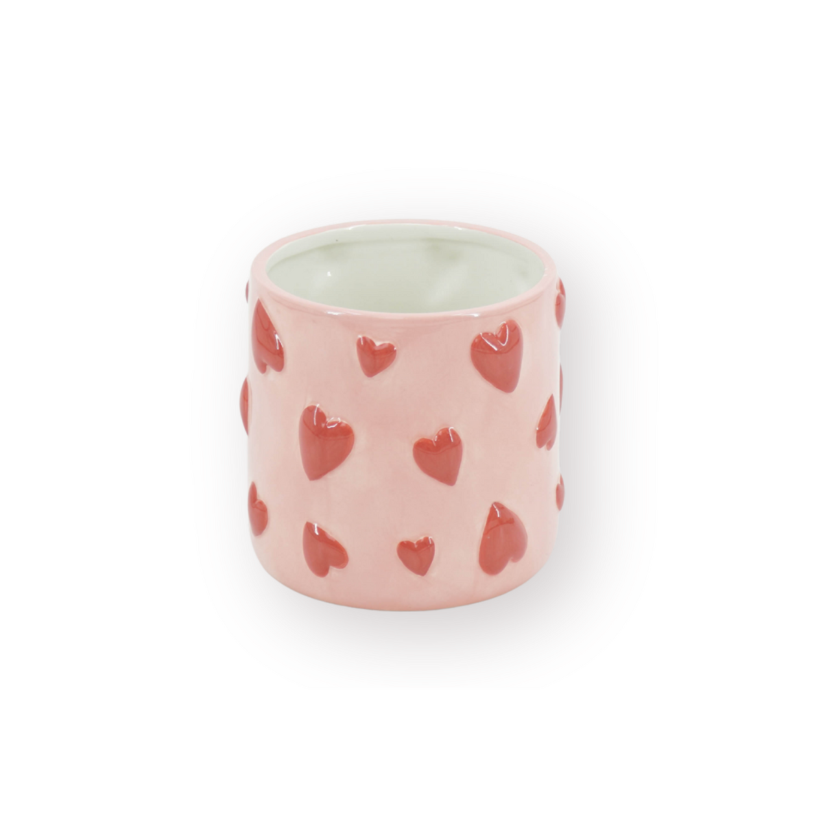 Pot - Bloempot - Hartjes - Roze/Rood - 12,5x12,5x13cm