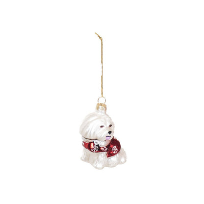 Kersthanger - Hond Shih Tzu - Glas - Wit - 7x4,5x7,5cm