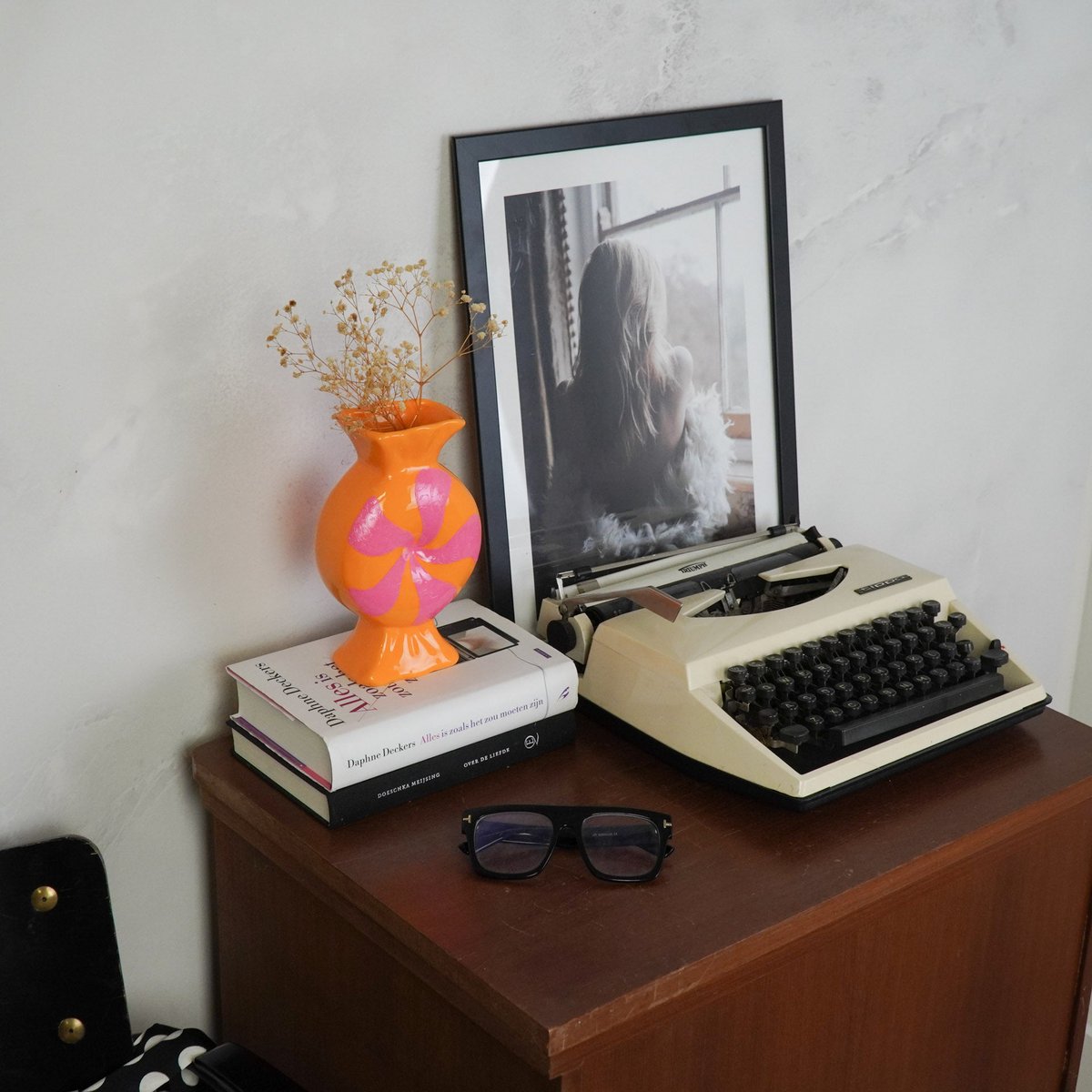 Flower Vase- toffee snoep-ceramic-roze/ oranje -12x6,5x20cm
