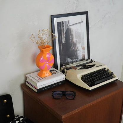 Flower Vase- toffee snoep-ceramic-roze/ oranje -12x6,5x20cm