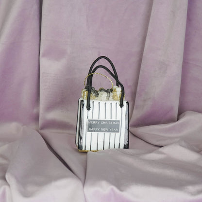 Kersthanger - Boodschappentas - Zwart/Wit/Goud - 7x4x8,5cm