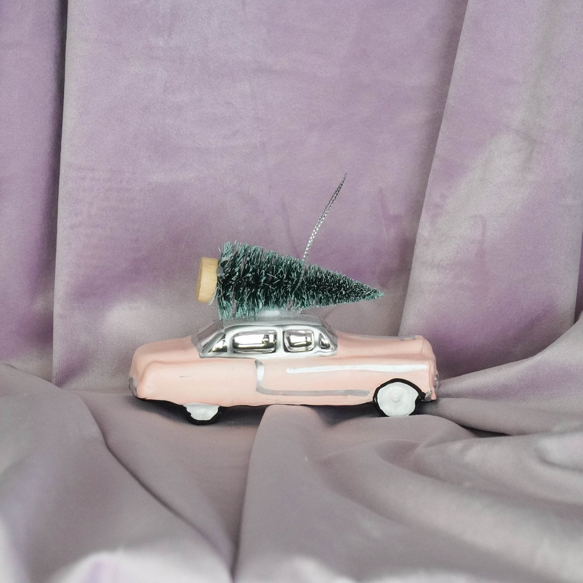 Kersthanger - Auto - Glas - Roze - 12x5x7cm