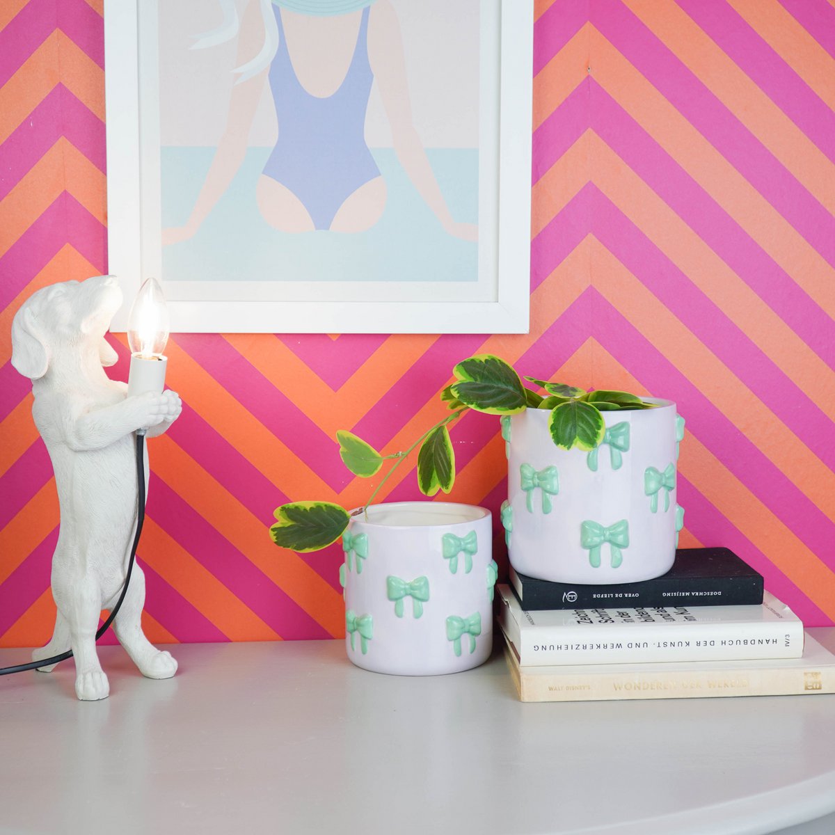 Pot - Bloempot - Strik - Lila/Mint - 15,5x15,5x16cm