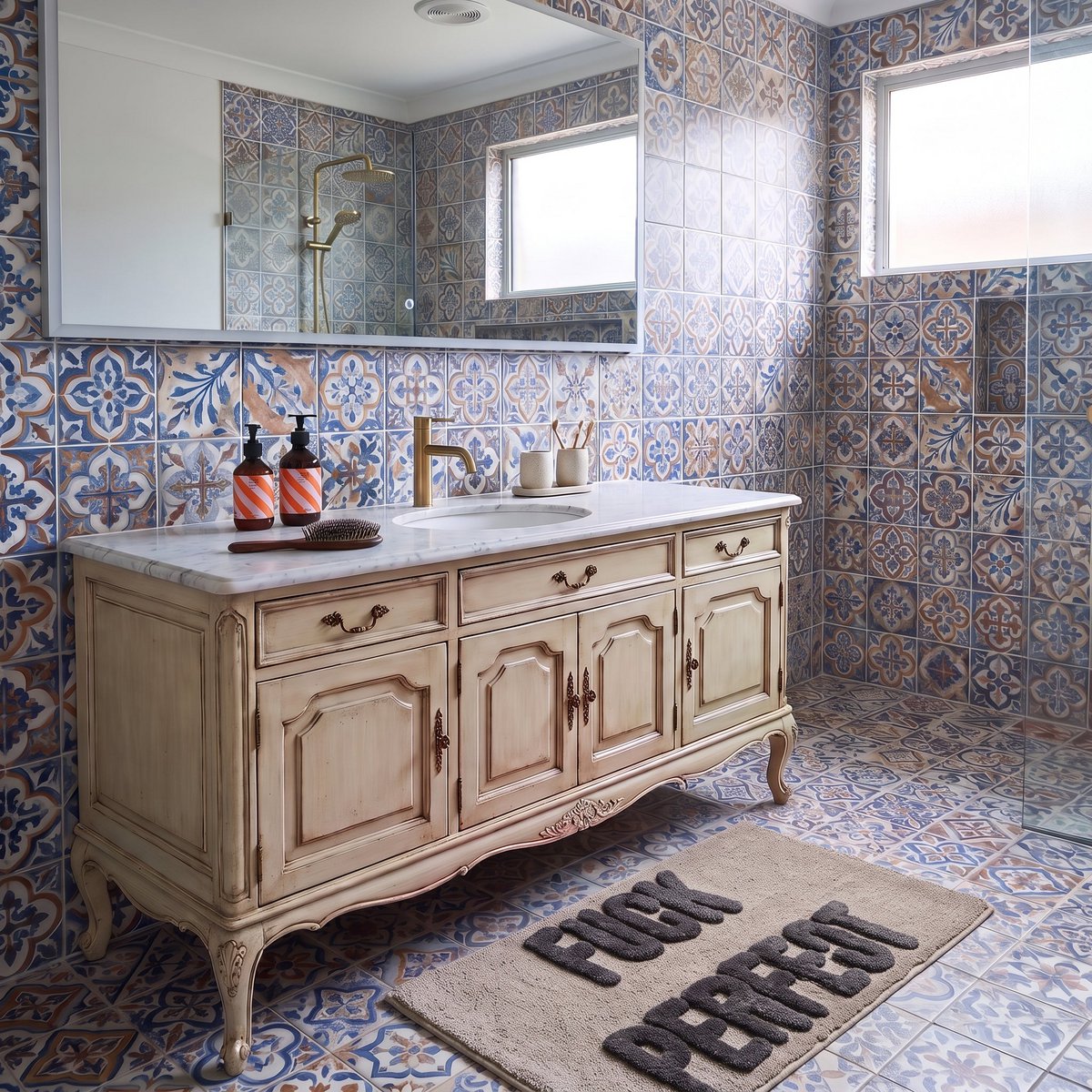 Badmat - Fuck Perfect - Beige/ Bruin - 80x50x1 cm